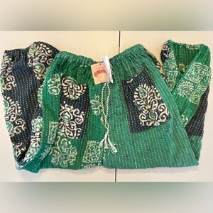 (NWT) Kantha Bae Upcycled Kantha Pants | Green & Black | FREE SIZE